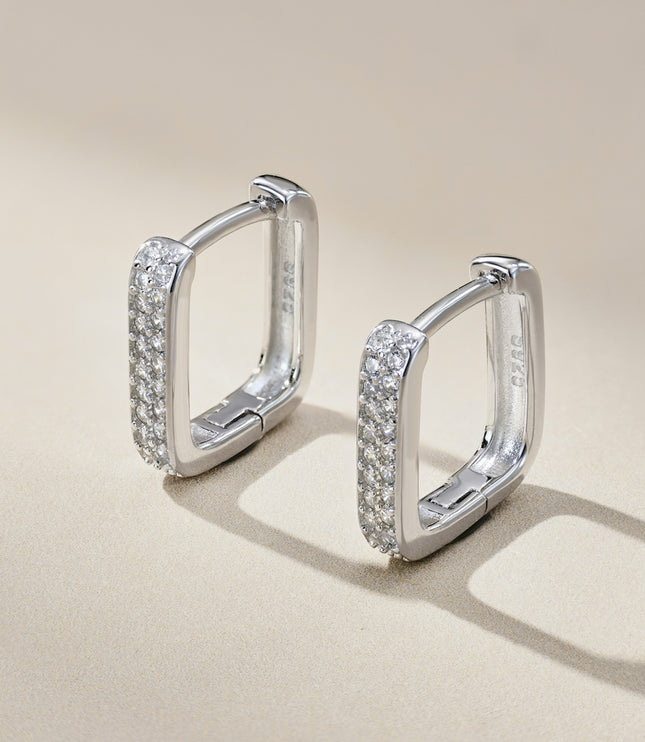 Xclusive Jewelry Earrings Huggie Hoop Earring Pave Bold Square Huggie Hoop Earrings 4