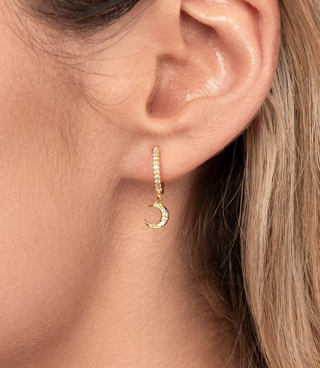 Xclusive Jewelry Earrings Huggie Hoop Earring Gold Moon Huggie Hoop Earrings close 2