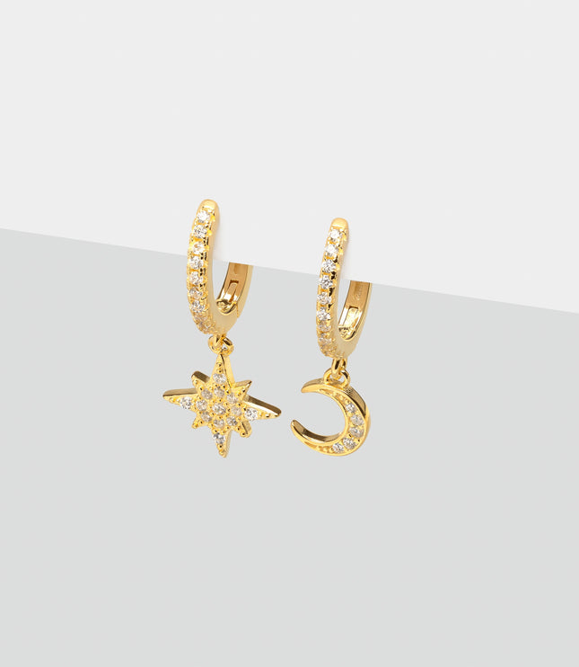 Xclusive Jewelry Earrings Huggie Hoop Earring Gold Moon & Charm Huggie Hoop Earrings 1