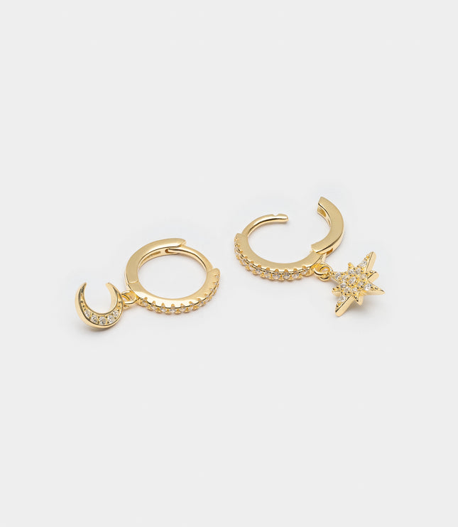 Xclusive Jewelry Earrings Huggie Hoop Earring Gold Moon & Charm Huggie Hoop Earrings 2