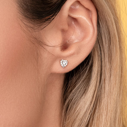 Xclusive Jewelry Earrings Stud Earring Pave Heart Silver Stud Earrings close 2