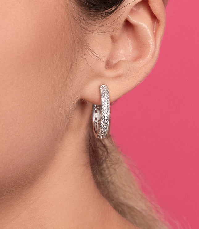 Xclusive Jewelry Earrings Hoop Earring Pave Bold Medium Silver Hoop Earrings close 1