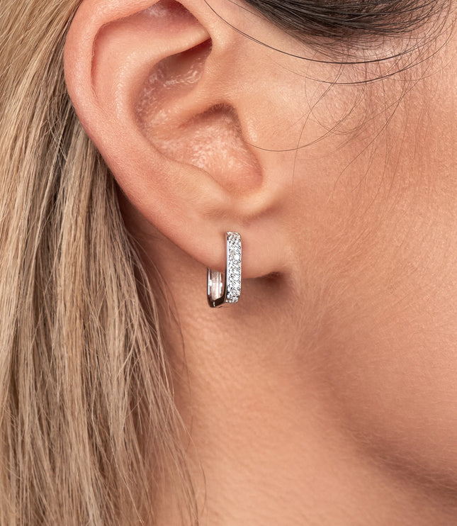 Xclusive Jewelry Earrings Huggie Hoop Earring Pave Bold Square Huggie Hoop Earrings close 1