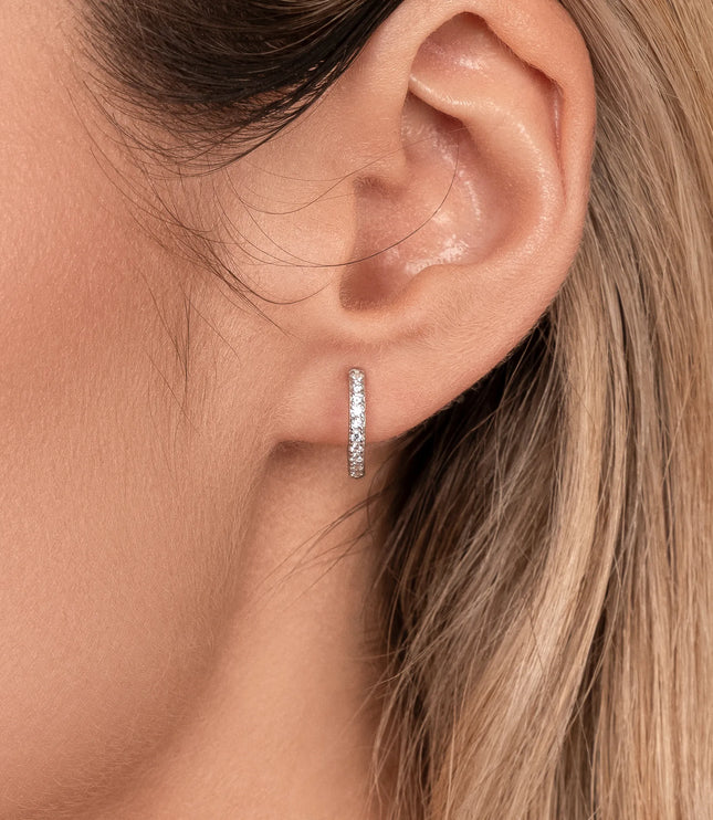 Xclusive Jewelry Earrings Huggie Hoop Earring Pave Silver Huggie Hoop Earrings close 1