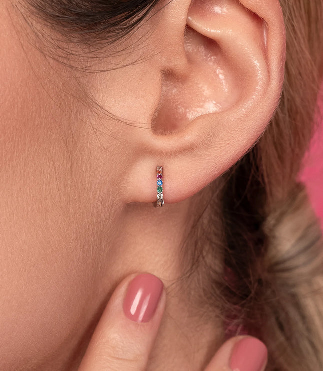 Xclusive Jewelry Earrings Huggie Hoop Earring Rainbow Pave Mini Huggie Hoop Earrings close 1