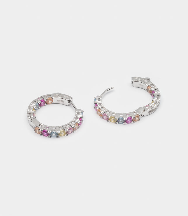 Xclusive Jewelry Earrings Hoop Earring Rainbow Pave Silver Hoop Earrings 2