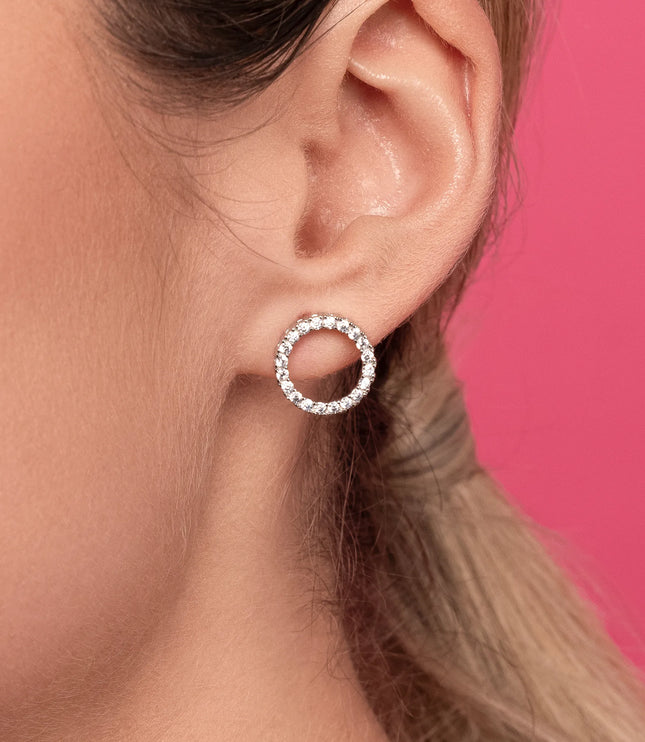 Xclusive Jewelry Earrings Stud Earring Round Pave Silver Stud Earrings close 1
