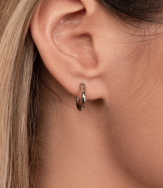Xclusive Jewelry Earrings Huggie Hoop Earring Pave Silver Medium Huggie Hoop Earrings Close 2