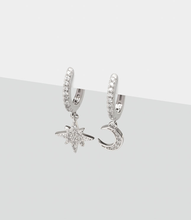 Xclusive Jewelry Earrings Huggie Hoop Earring Silver Moon Charm Huggie Hoop Earrings 1