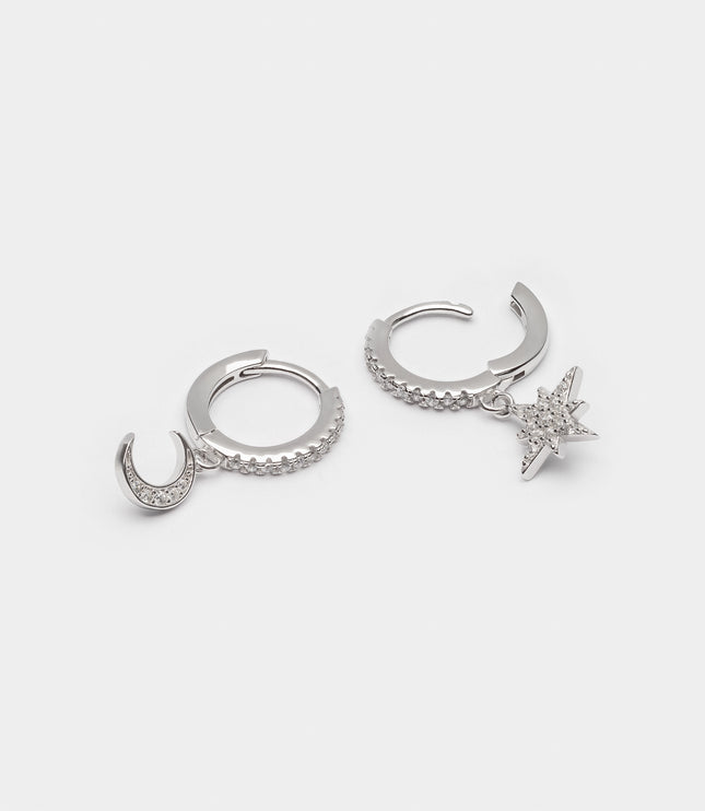 Xclusive Jewelry Earrings Huggie Hoop Earring Silver Moon Charm Huggie Hoop Earrings 2
