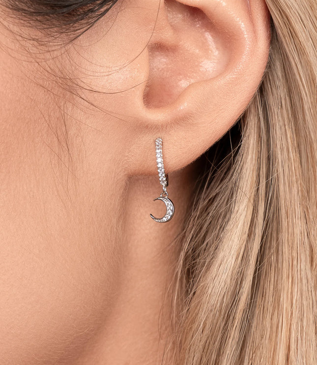 Xclusive Jewelry Earrings Huggie Hoop Earring Silver Moon Huggie Hoop Earrings close 1