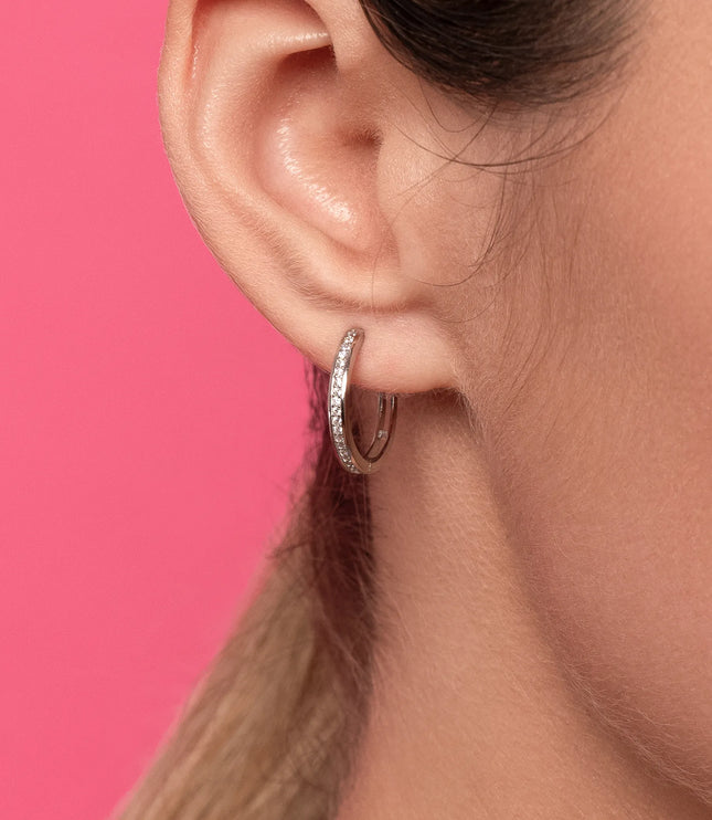 Xclusive Jewelry Earrings Hoop Earring White Crystal Medium Silver Hoop Earrings close 2
