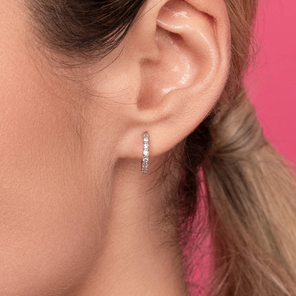 Xclusive Jewelry Earrings Huggie Hoop Earring White Crystal Silver Huggie Hoop Earrings close 1