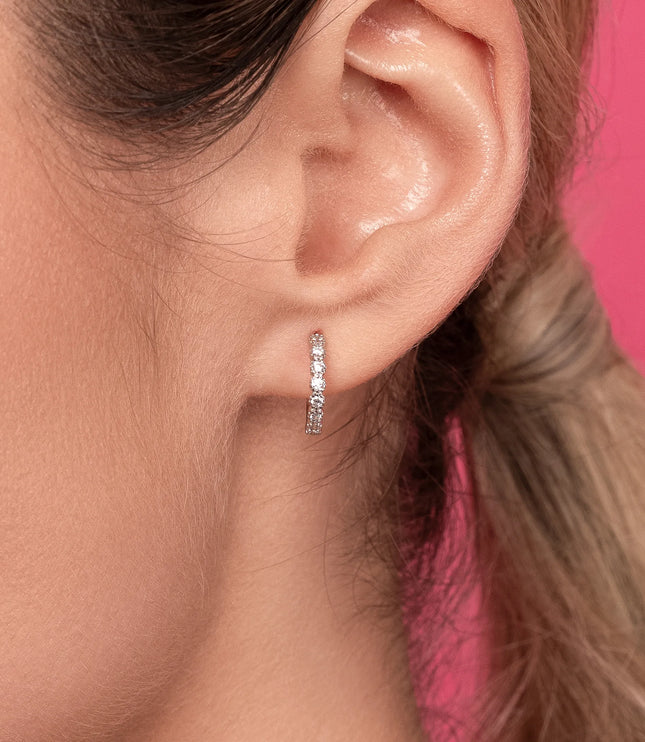 Xclusive Jewelry Earrings Huggie Hoop Earring White Crystal Silver Huggie Hoop Earrings close 1