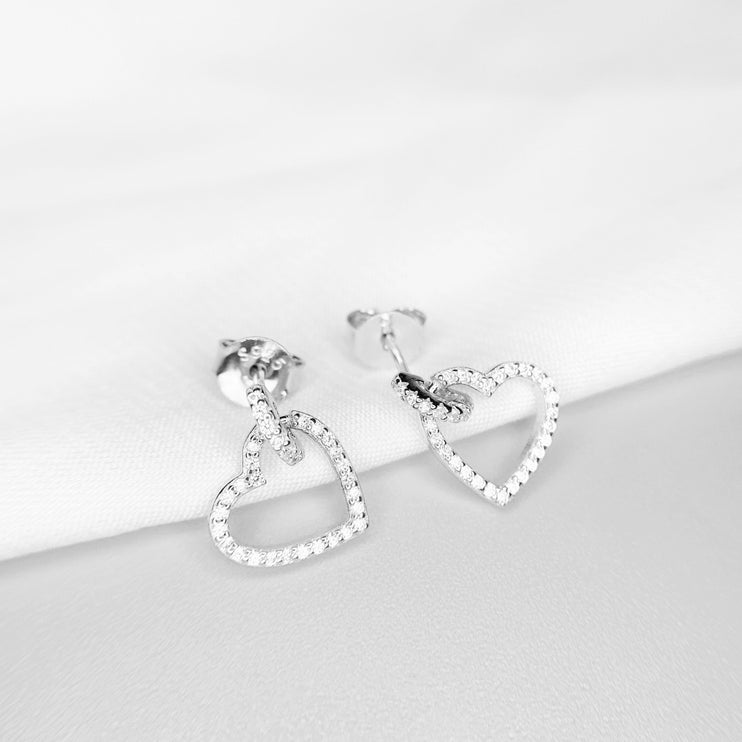 Heart Pave Charm Silver Studs