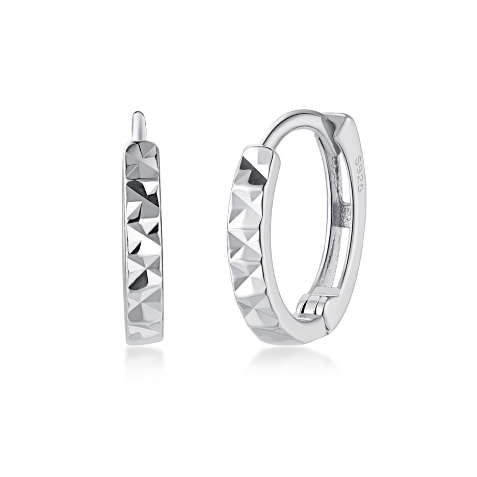 Silver Diamond Cut Huggie Hoops