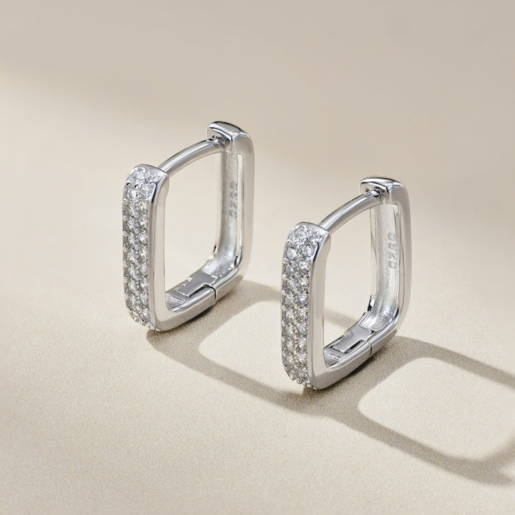 Pave Bold Square Huggie Hoops