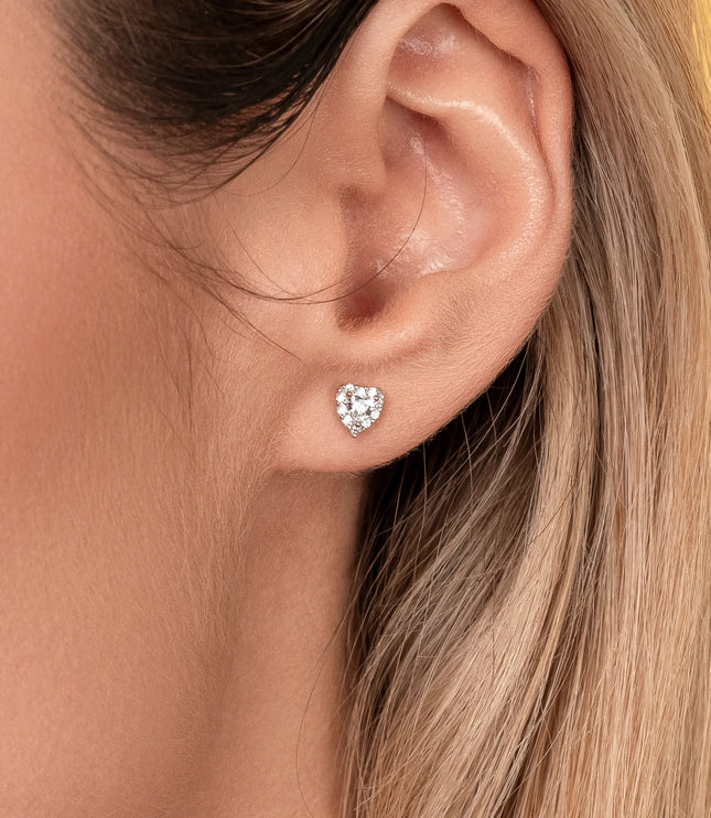 Xclusive Jewelry Earrings Stud Earring Pave Heart Silver Stud Earrings close 2